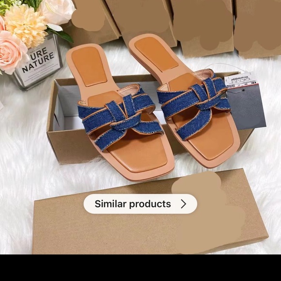 Zara Tan Flat Sandals with Gold Buckle - Picture 8 of 11